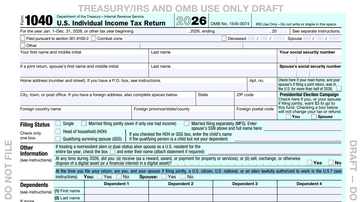 Form 1040 draft adds US citizenship question for tax filers