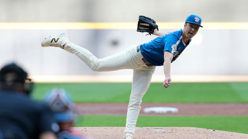 Milwaukee Brewers' Jacob Misiorowski pitches during the second inning of a baseball game...