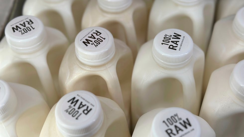 FILE - Bottles of raw milk are displayed for sale at a store in Temecula, Calif., on...