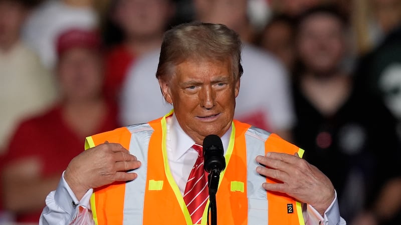 Republican presidential nominee former President Donald Trump speaks at a campaign rally at...