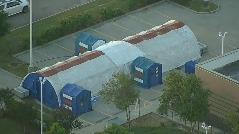Overflow tents are seen at LBJ Hospital in Houston on Monday amid a COVID-19 surge in Texas.
