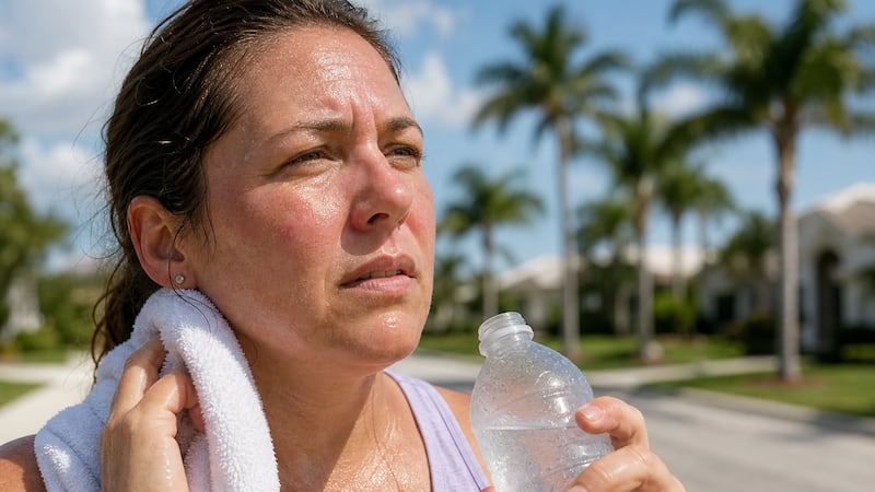 Woman sweats on hot day