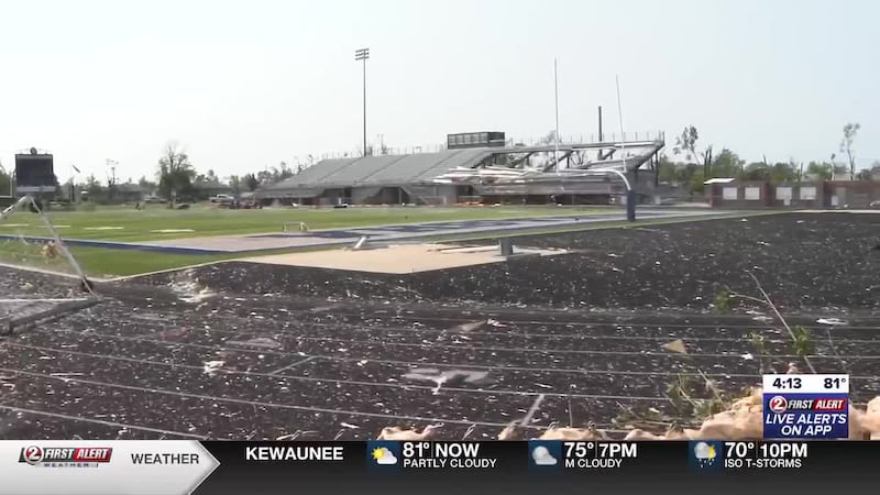 Menasha High School's Calder Stadium after the July 27 tornado