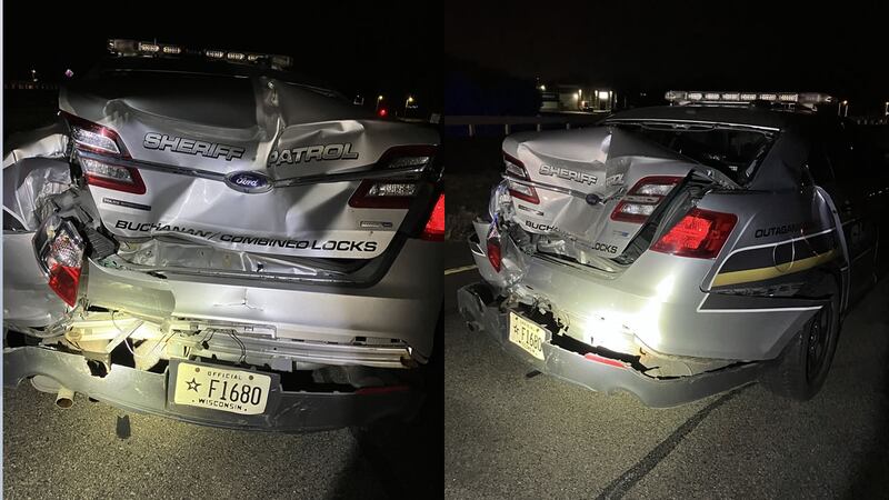 An Outagamie County sheriff's patrol car was totaled when it was rear-ended by a suspected...