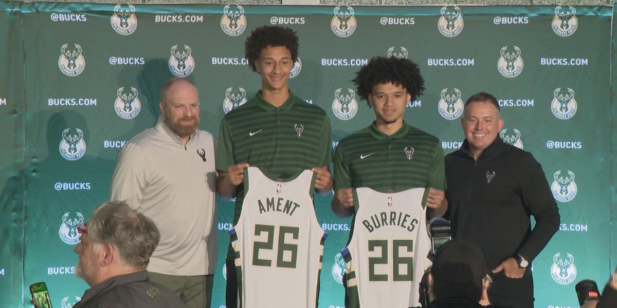 Bucks introduce first-round draft picks Brayden Burries and Nate Ament